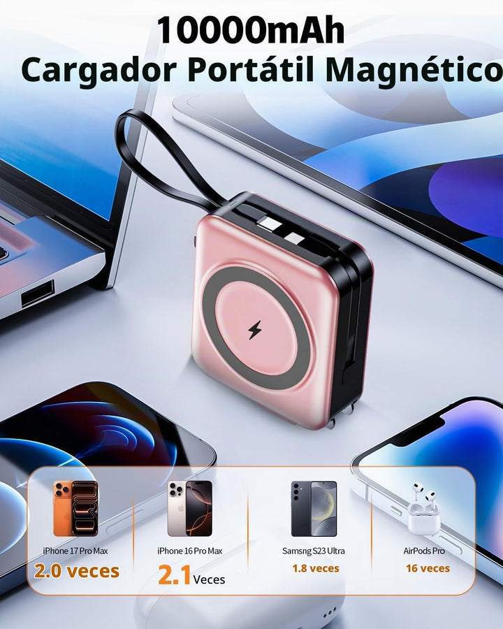 Cargador portátil Magsafe con cables integrados y enchufe de pared...
