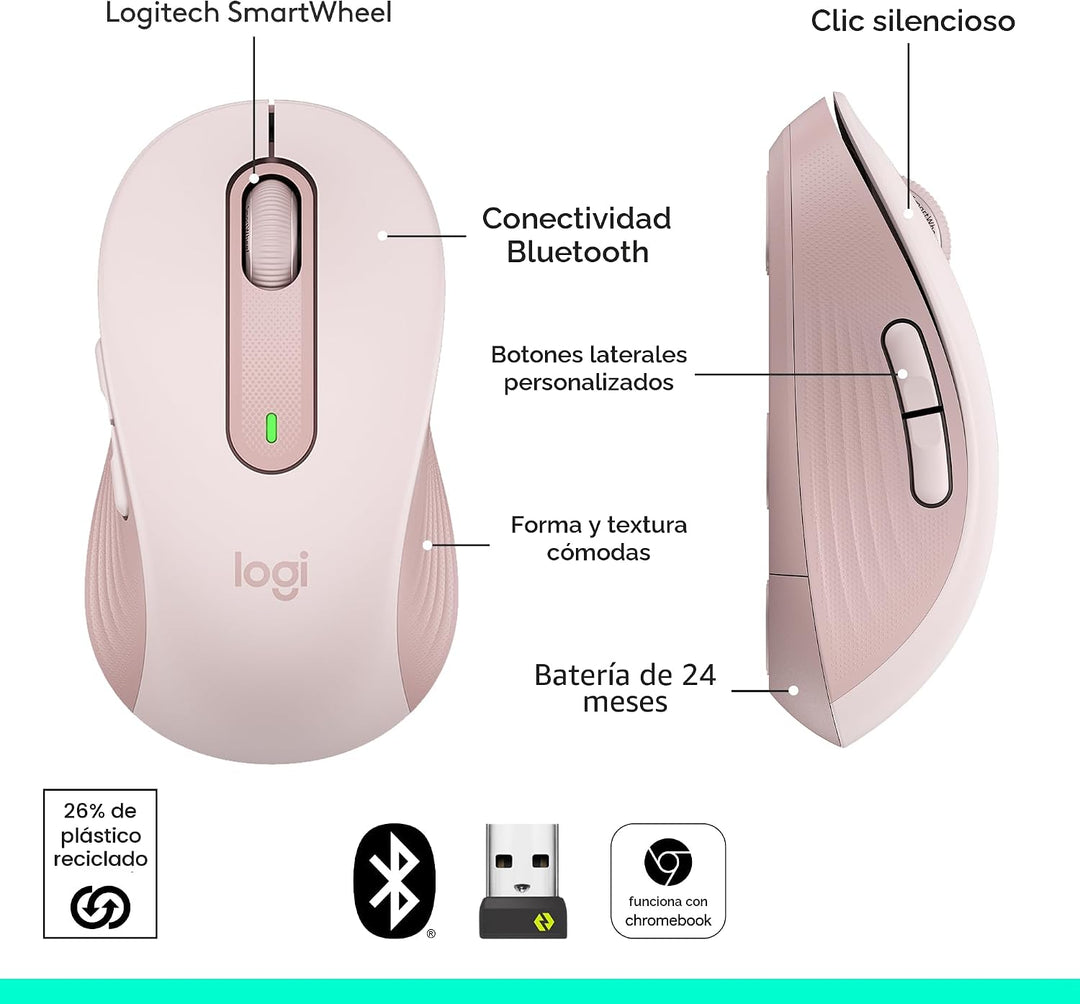 Logitech Ratón inalámbrico Signature M650 - para manos pequeñas, ba...