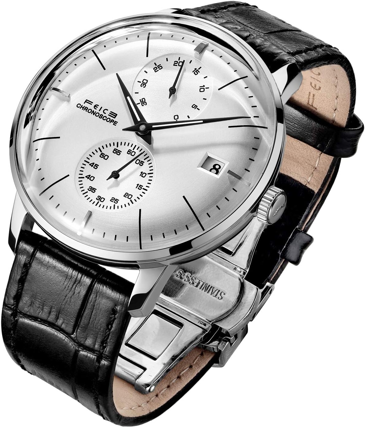 FEICE Bauhaus automático para hombre, reloj analógico mecánico para hombre, casual, impermeable, antichoque, reloj de vestir inoxidable, regalos únicos, FM212, reloj plateado.