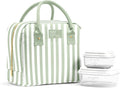 Fit & Fresh Bloomington - Lonchera grande aislada para trabajar con contenedores, resistente a las manchas, cierre de cremallera, rayas gruesas salvia