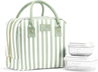 Fit & Fresh Bloomington - Lonchera grande aislada para trabajar con contenedores, resistente a las manchas, cierre de cremallera, rayas gruesas salvia
