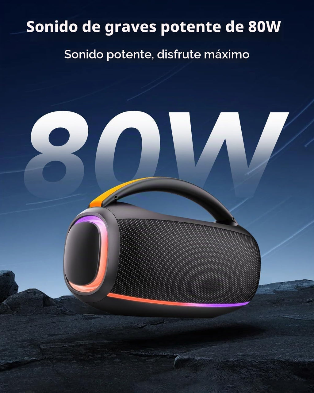 Altavoces Bluetooth Inalámbricos: Altavoz de 80 W con graves, 30 horas de reproducción, IPX7 impermeable, altavoces Bluetooth al aire libre para el trabajo, al aire libre, taller, garaje