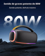 Altavoces Bluetooth Inalámbricos: Altavoz de 80 W con graves, 30 horas de reproducción, IPX7 impermeable, altavoces Bluetooth al aire libre para el trabajo, al aire libre, taller, garaje