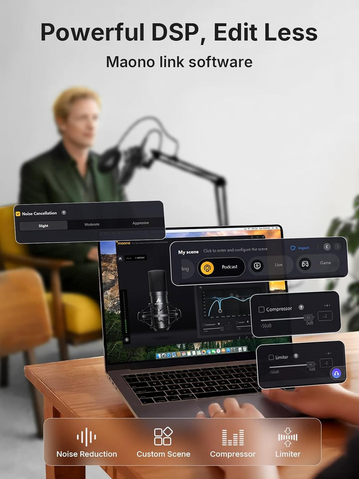 MAONO Micrófono de condensador XLR\/USB: 192kHz\/24Bit Plug &amp; P...