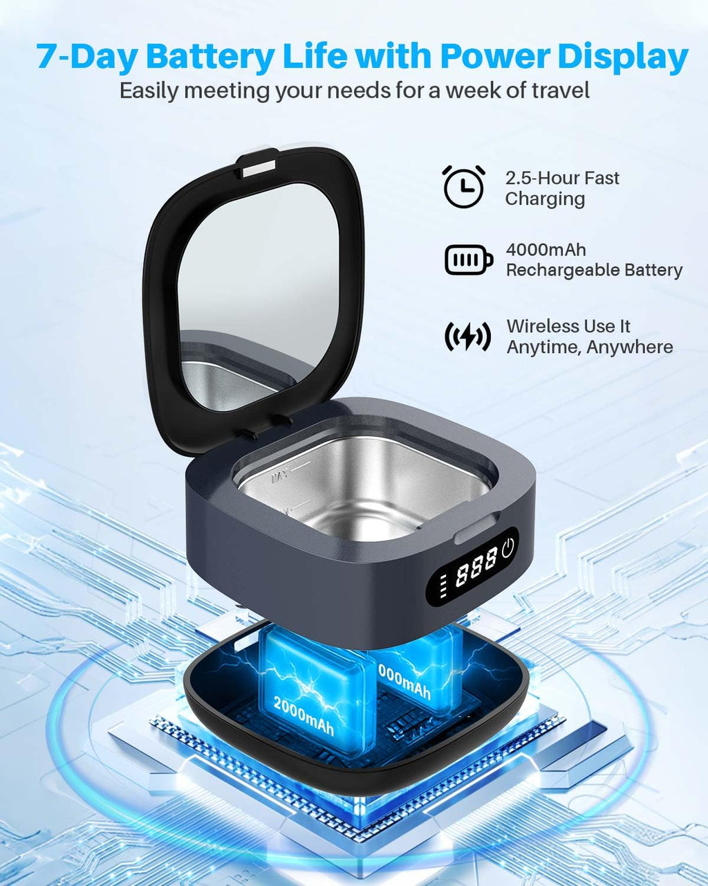 Limpiador ultrasónico recargable de retenedor, máquina limpiadora