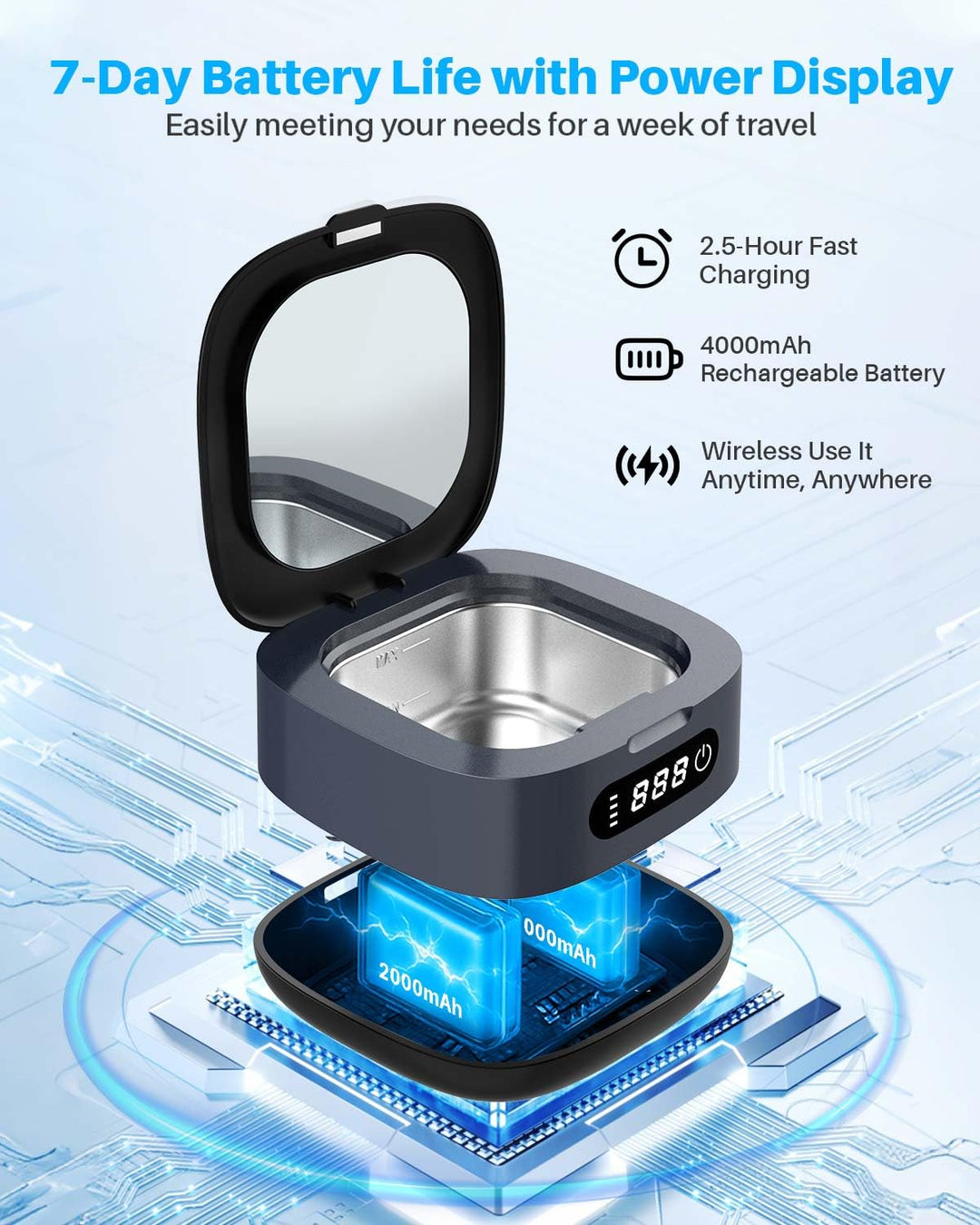 Limpiador ultrasónico recargable de retenedor, máquina limpiadora d...