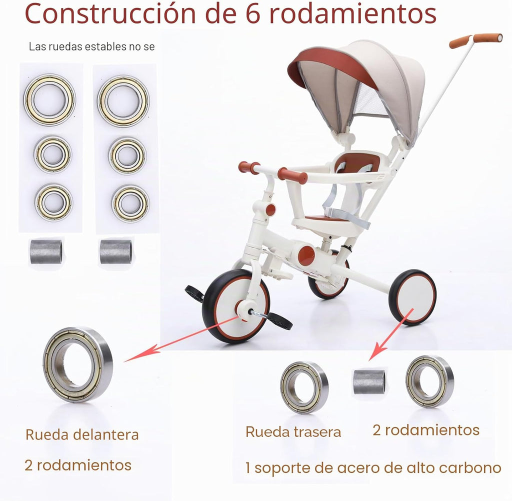 Triciclo plegable de empuje para niños pequeños con toldo, triciclo de equilibrio 8 en 1 con asa, triciclo para niños de 1 a 3 años, triciclos plegables para niños (blanco)