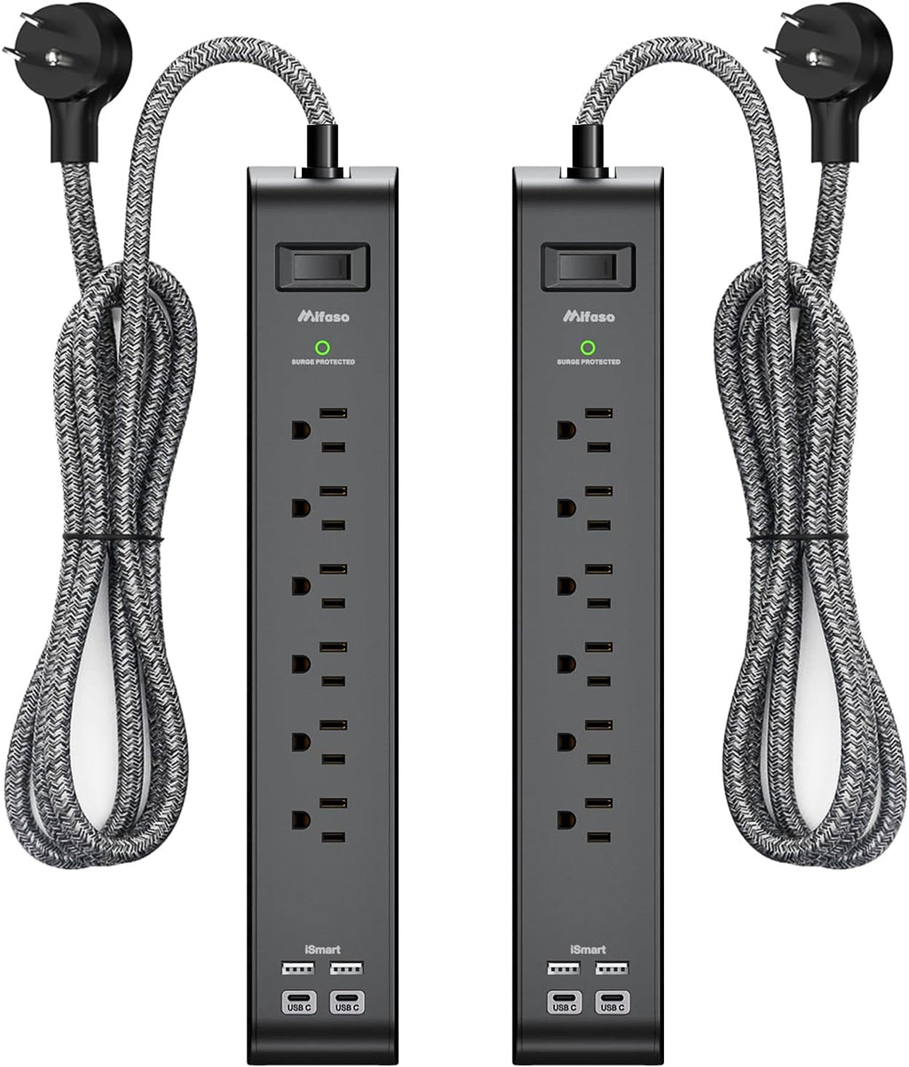 2 Paquetes de Protector de Sobrecorriente Power Strip con 6 Tomacorrientes y 4 Puertos USB