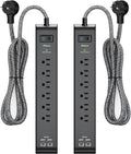 2 Paquetes de Protector de Sobrecorriente Power Strip con 6 Tomacorrientes y 4 Puertos USB