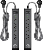 2 Paquetes de Protector de Sobrecorriente Power Strip con 6 Tomacorrientes y 4 Puertos USB