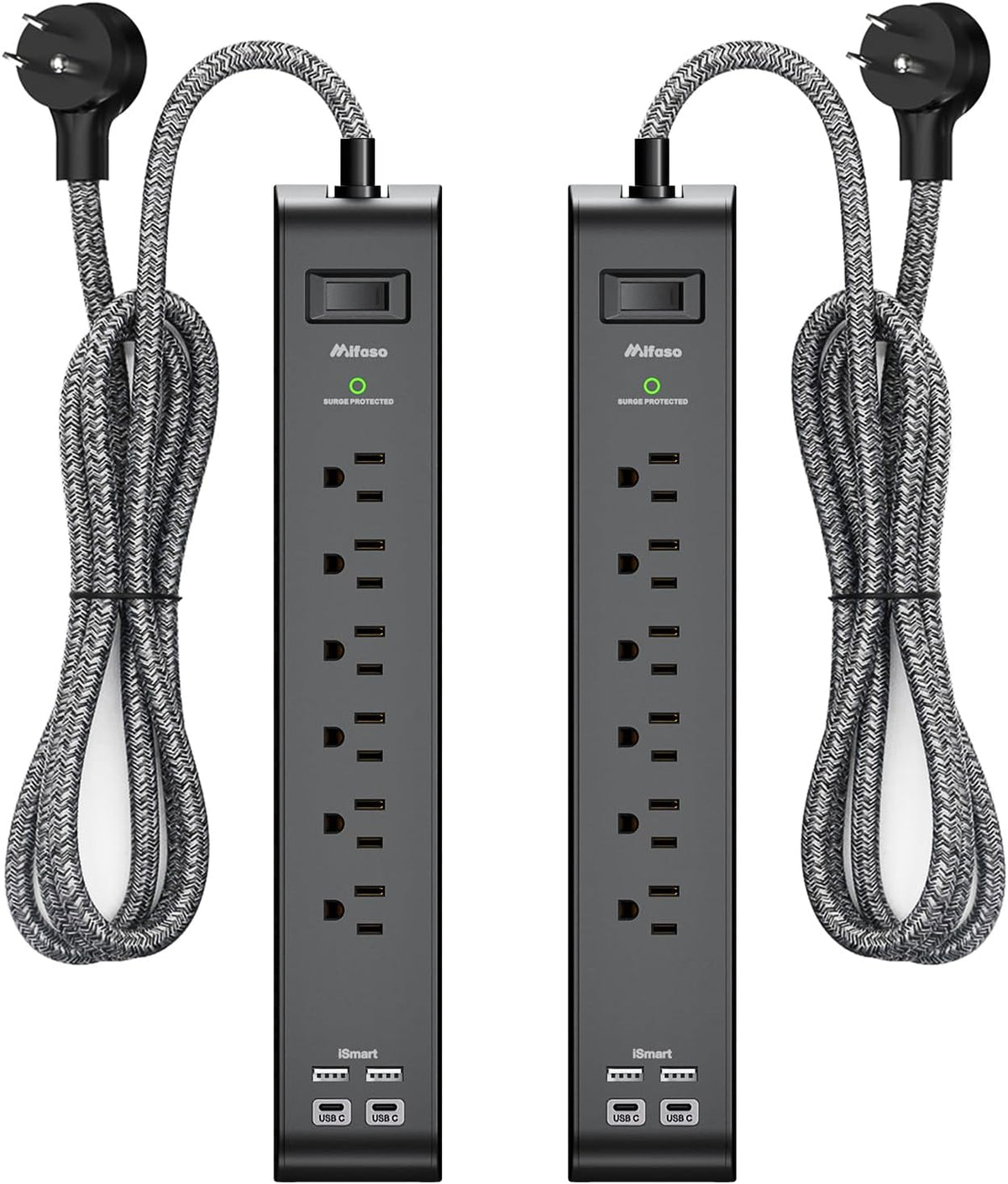 2 Paquetes de Protector de Sobrecorriente Power Strip con 6 Tomacorrientes y 4 Puertos USB