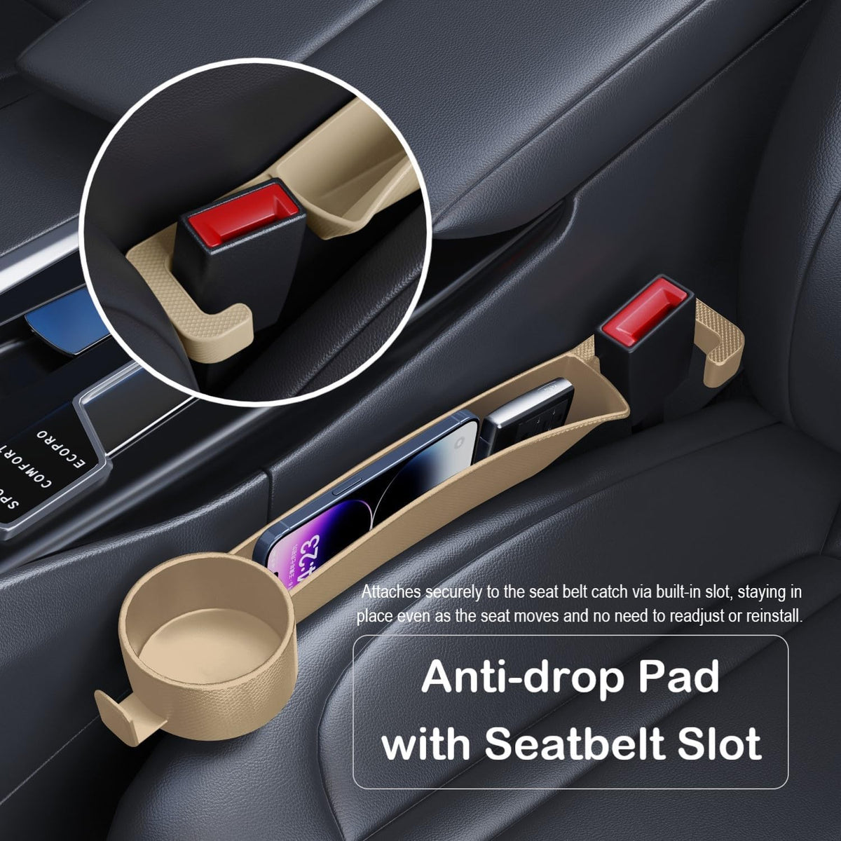 Tapón para hueco de asiento de coche con ranura de almacenamiento, organizador rellenador de huecos de auto con portavasos, tira universal rellenadora de hueco lateral de asiento de coche, paquete de