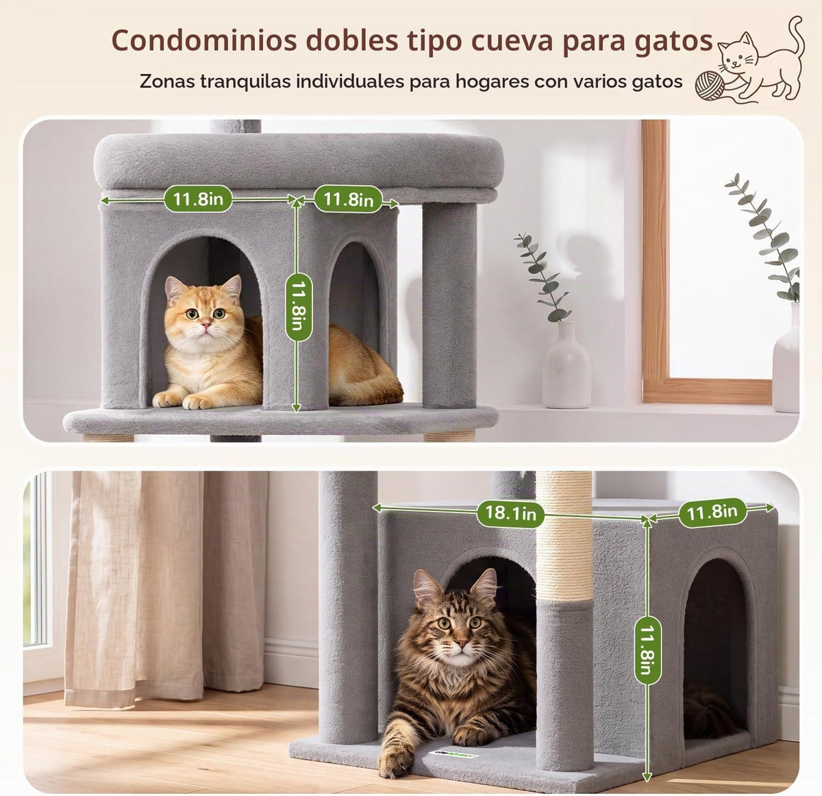 Globlazer Cat Tree Tower 2 Condo Kitten Scratching Post, F54, gris claro