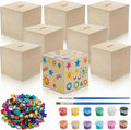 DoubleFill Paquete de 6 kits de manualidades de pintura de banco de madera para niños, banco de bloques de madera sin terminar, incluye 12 pinturas de color, 2 pinceles, 200 diamantes acrílicos, kits