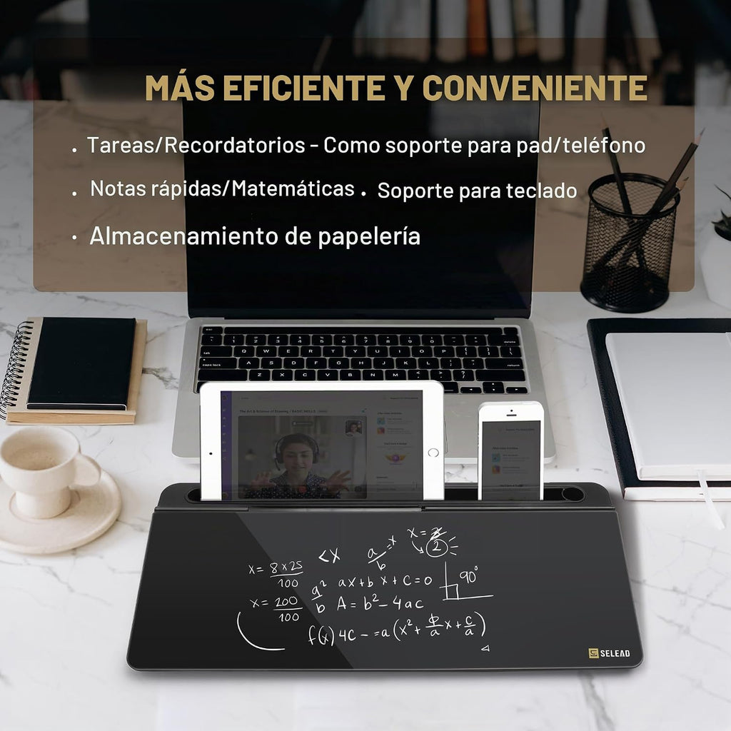 SELEAD Pizarra blanca de cristal de escritorio con almacenamiento