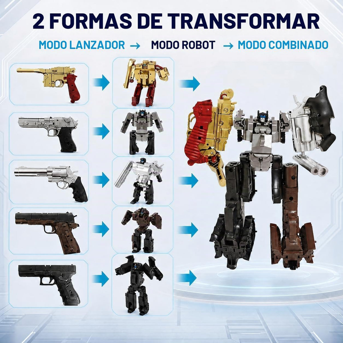 Mini robot transformador 5 en 1 para niños mayores de 6 años