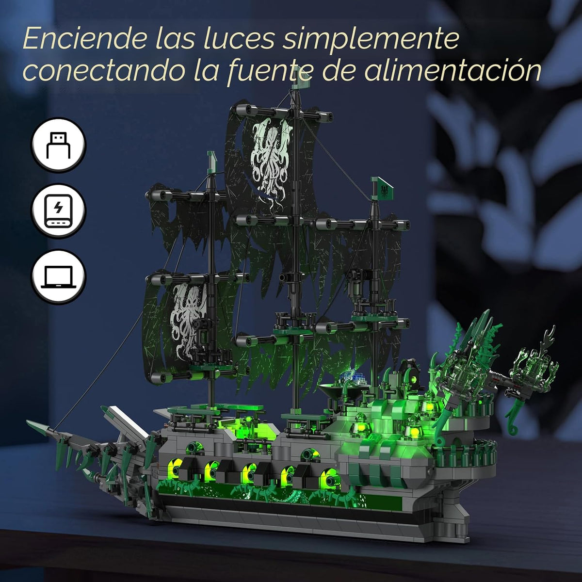 JMBricklayer Flying Dutchman Pirate Ship Building Set para Adults con LED