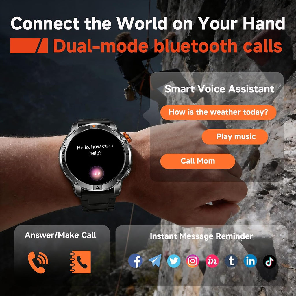 KPEP Smart Watch para Hombre (Responder/Hacer Llamada) - Smartwatch Militar HD de 1.53"