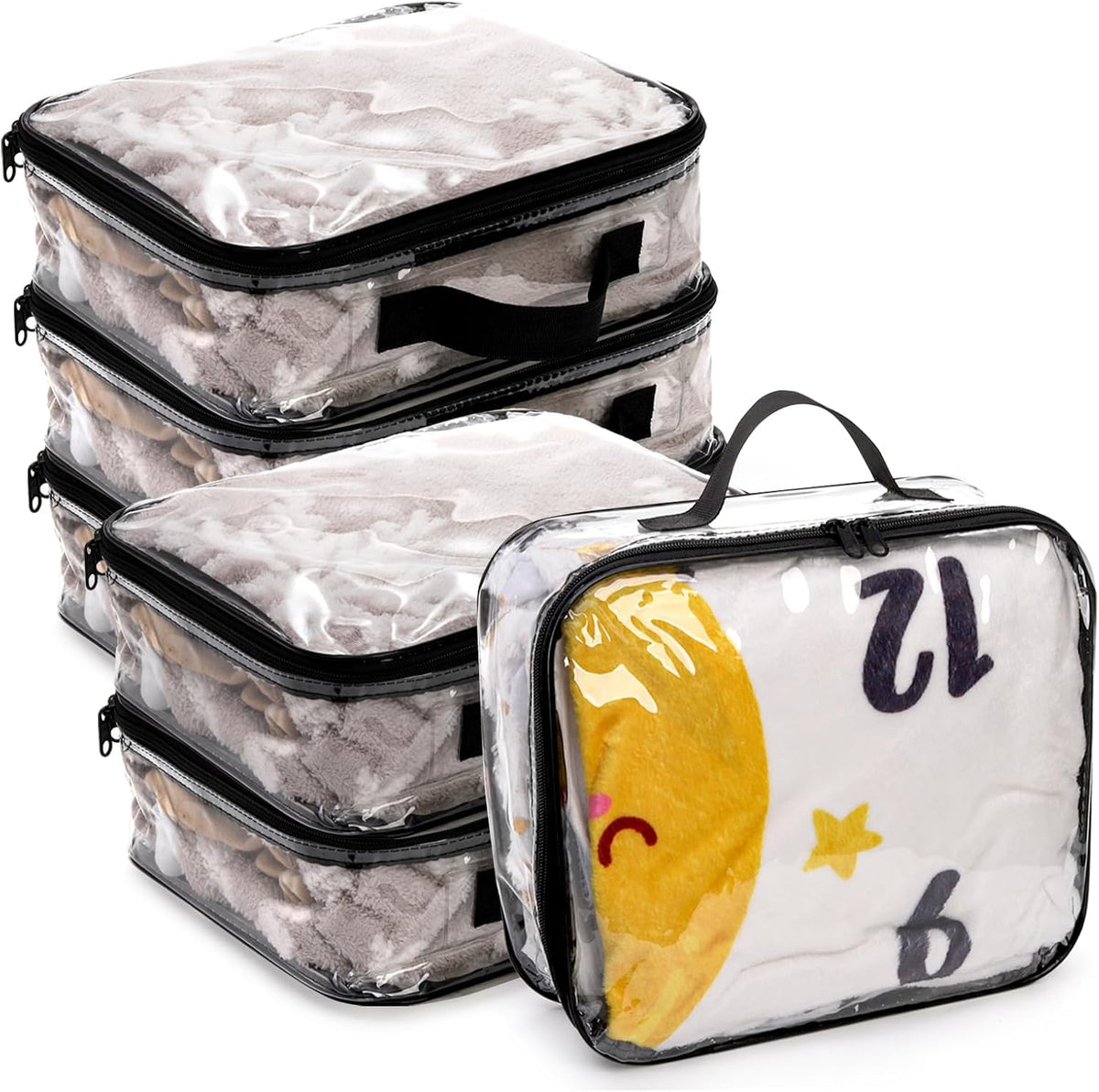 Fasmov Paquete de 6 cubos grandes de embalaje de viaje transparentes, organizador de PVC transparente, bolsas de almacenamiento de vinilo con cremallera, bolsa multiusos con asa para pantalones de maleta, cachemira, suéteres, camisas, almacenamiento de