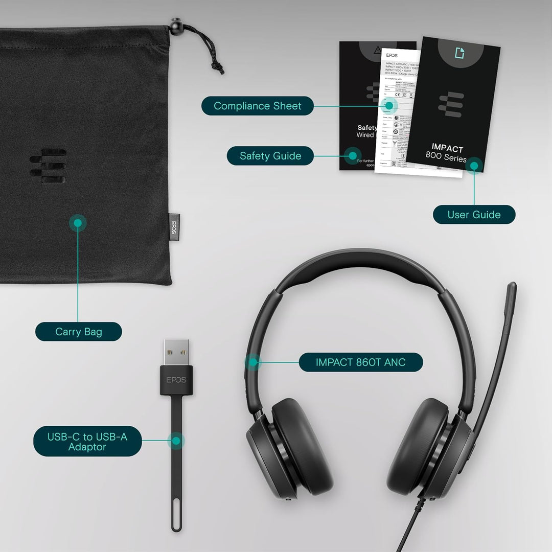 EPOS Impact 860T ANC - Auriculares con cable de doble cara con canc...