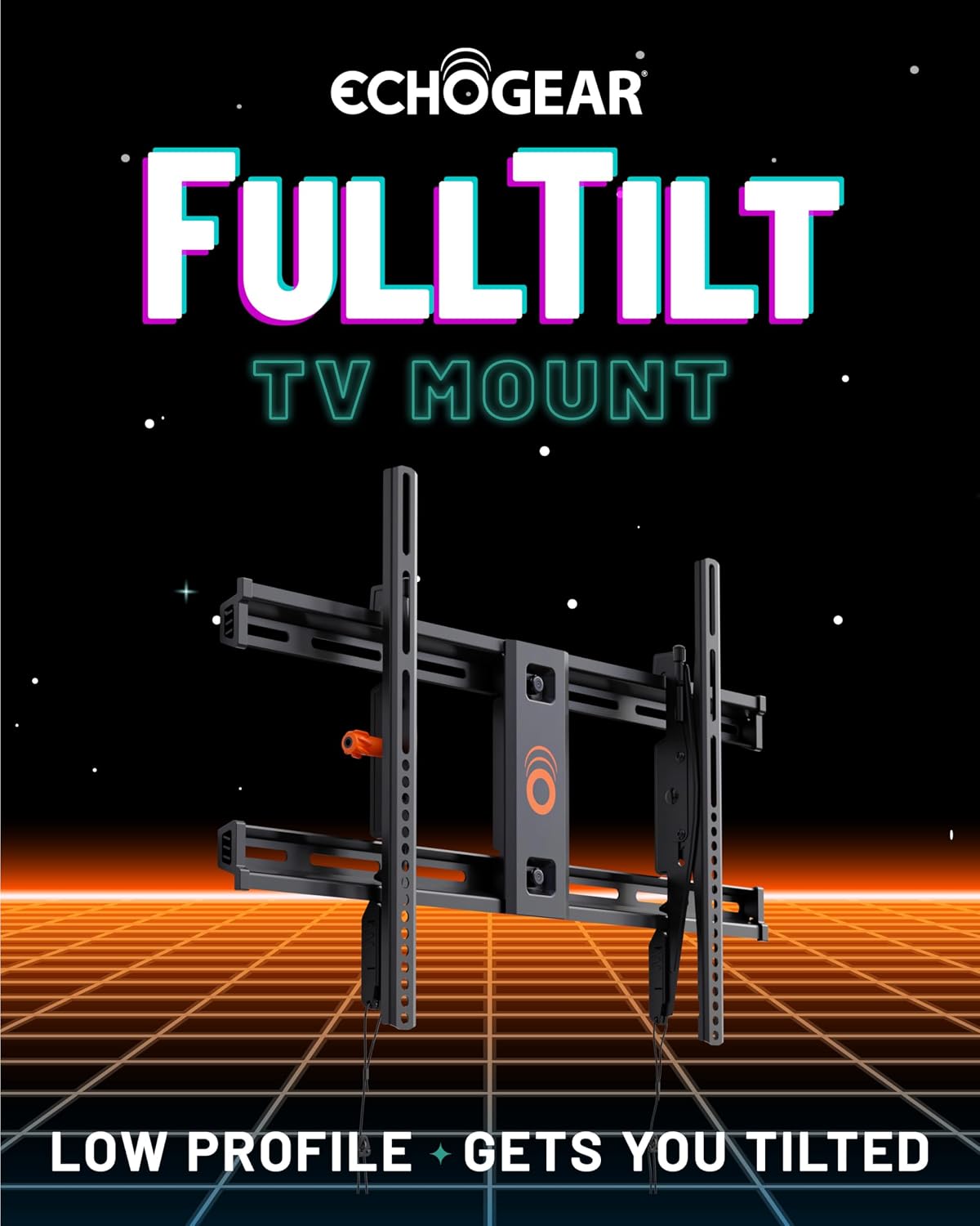 ECHOGEAR Soporte de TV de montaje en pared para televisores de hasta 90 pulgadas, diseño de perfil bajo que se inclina para eliminar el deslumbramiento, incluye plantilla de perforación y se puede