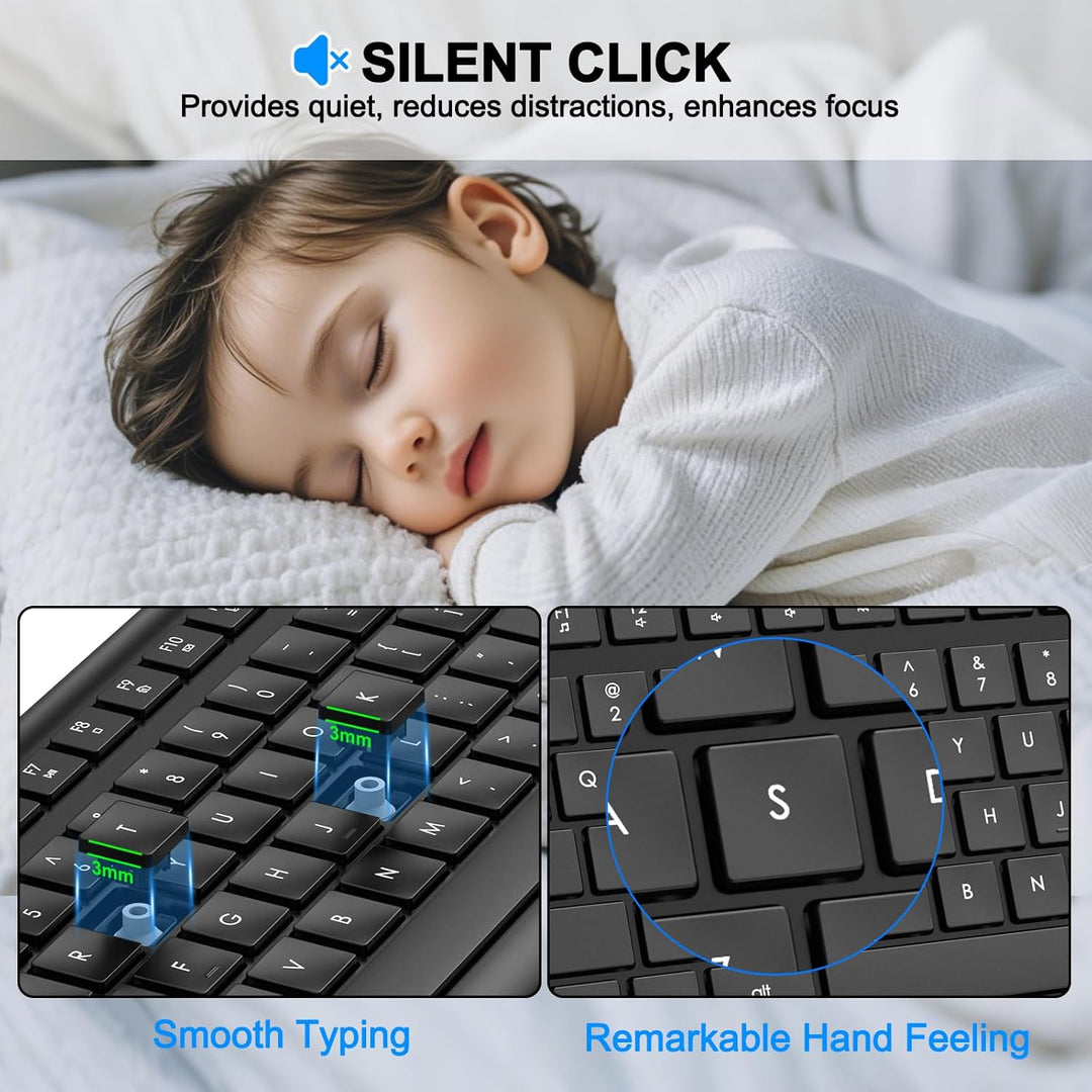 EDJO Teclado inalámbrico teclado silencioso USB