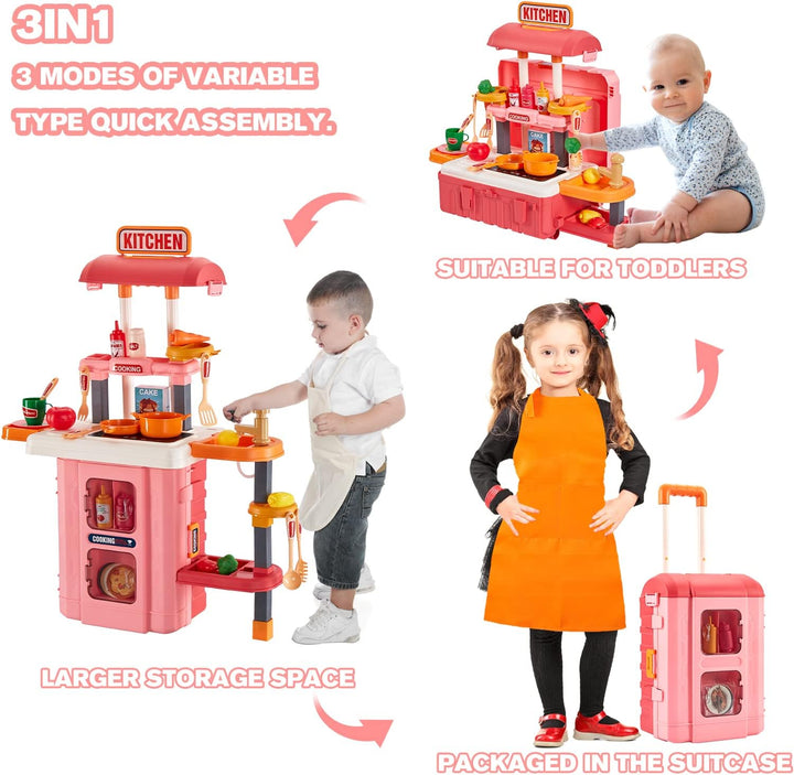 Cocina de juego 3 en 1 para niños y niños pequeños, juego de cocina...