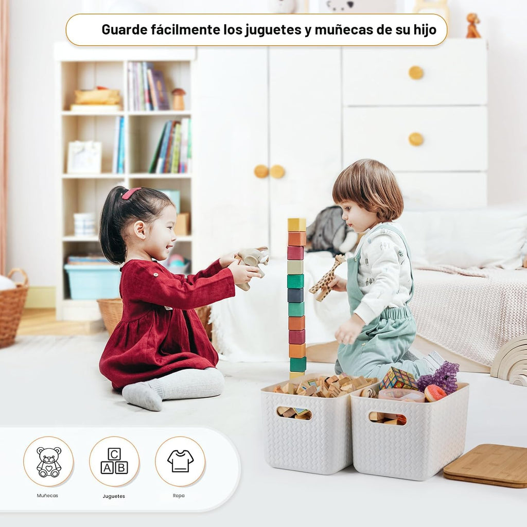 Ohmlove Paquete de 4 contenedores de almacenamiento con tapas de bambú, contenedores de almacenamiento de plástico con tapas, caja de almacenamiento apilable: cestas de almacenamiento para organizar