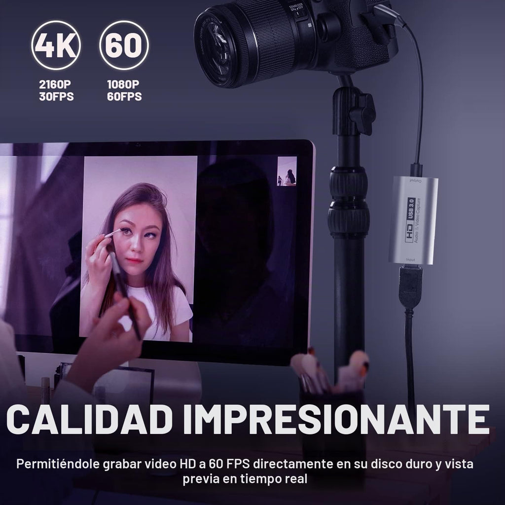 Tarjeta de captura de video, dispositivo de captura HDMI a USB-C USB3.0, 2K@30FPS
