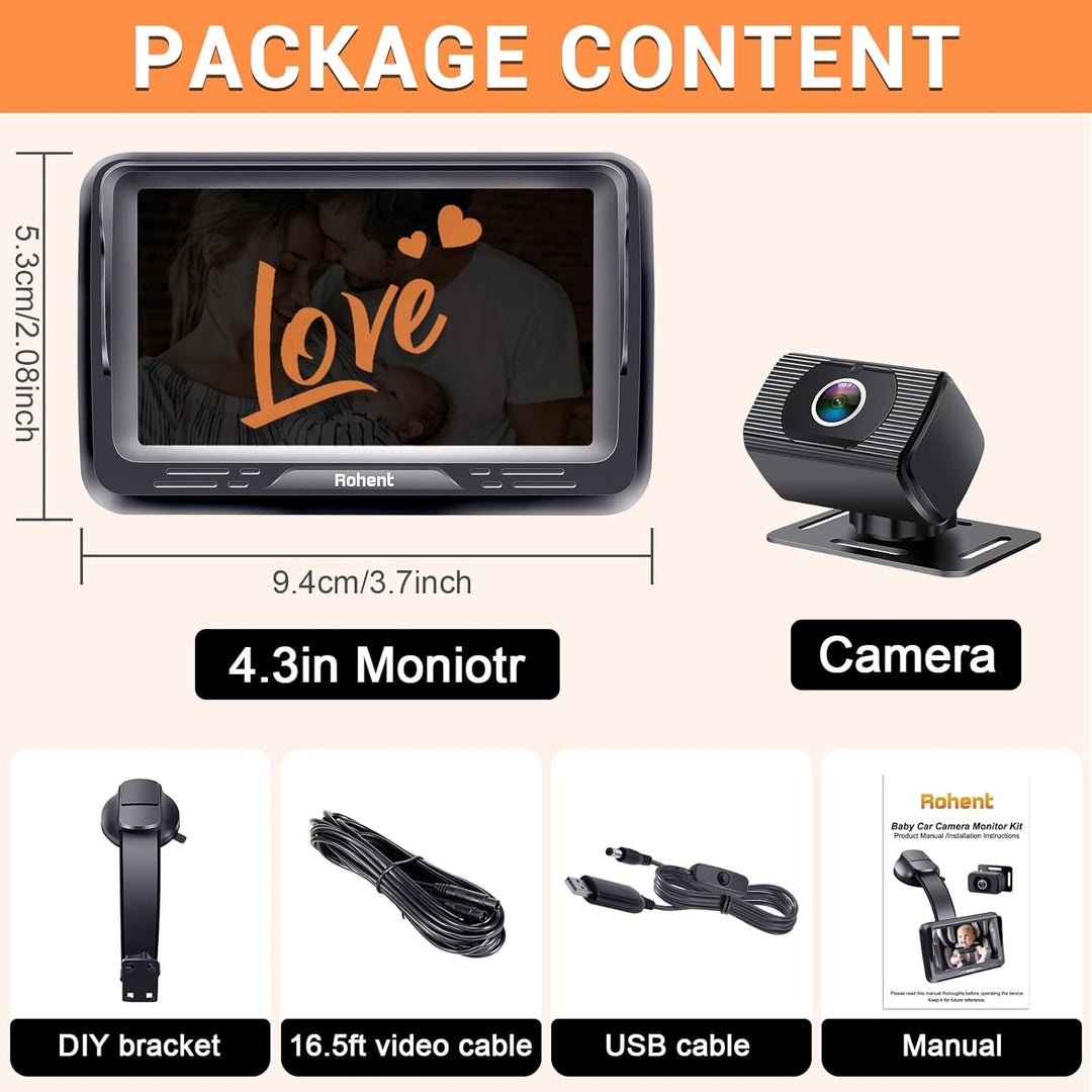 Rohent Monitor de Coche para Bebés para Recién Nacidos - Cámara HD...