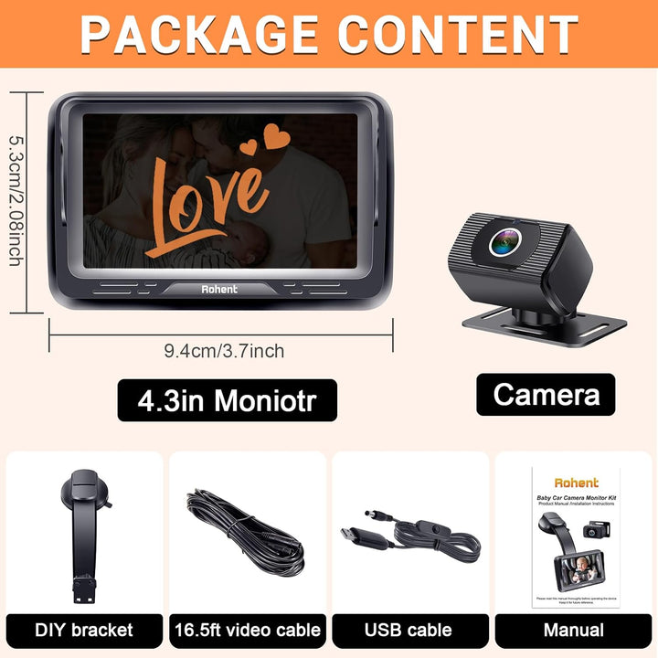 Rohent Monitor de Coche para Bebés para Recién Nacidos - Cámara HD...