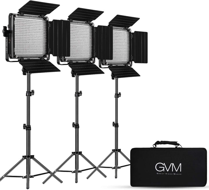 GVM Paquete de 3 kits de iluminación de video LED, bicolor variable...