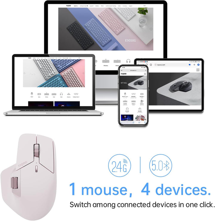 Rapoo MT760Mini Ratón Inalámbrico Bluetooth - Conexión Multimodo Bl...