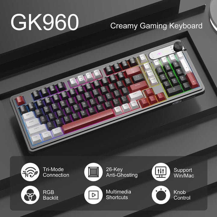 MageGee GK960 Teclado inalámbrico, 98 teclas Tri-Modo BT\/2.4G\/Tec...