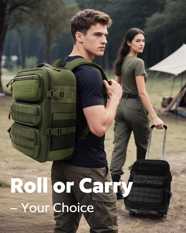 AUROTIER Mochila Táctica con Ruedas para Laptop, Equipaje de Mano c...