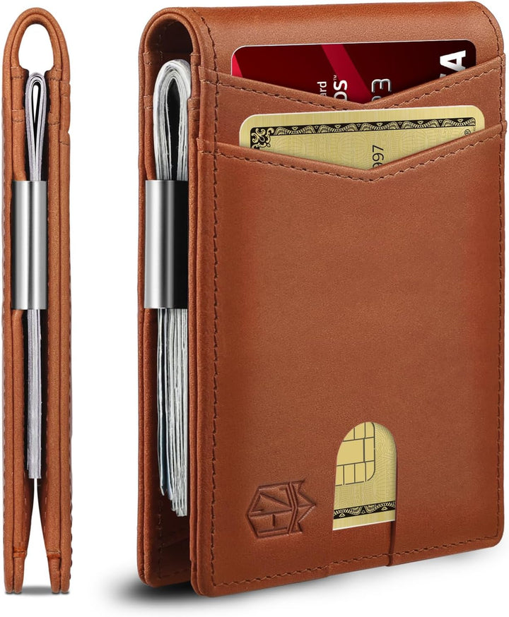 Zitahli Cartera de cuero genuino para hombre, 12 tarjetas, delgada,...