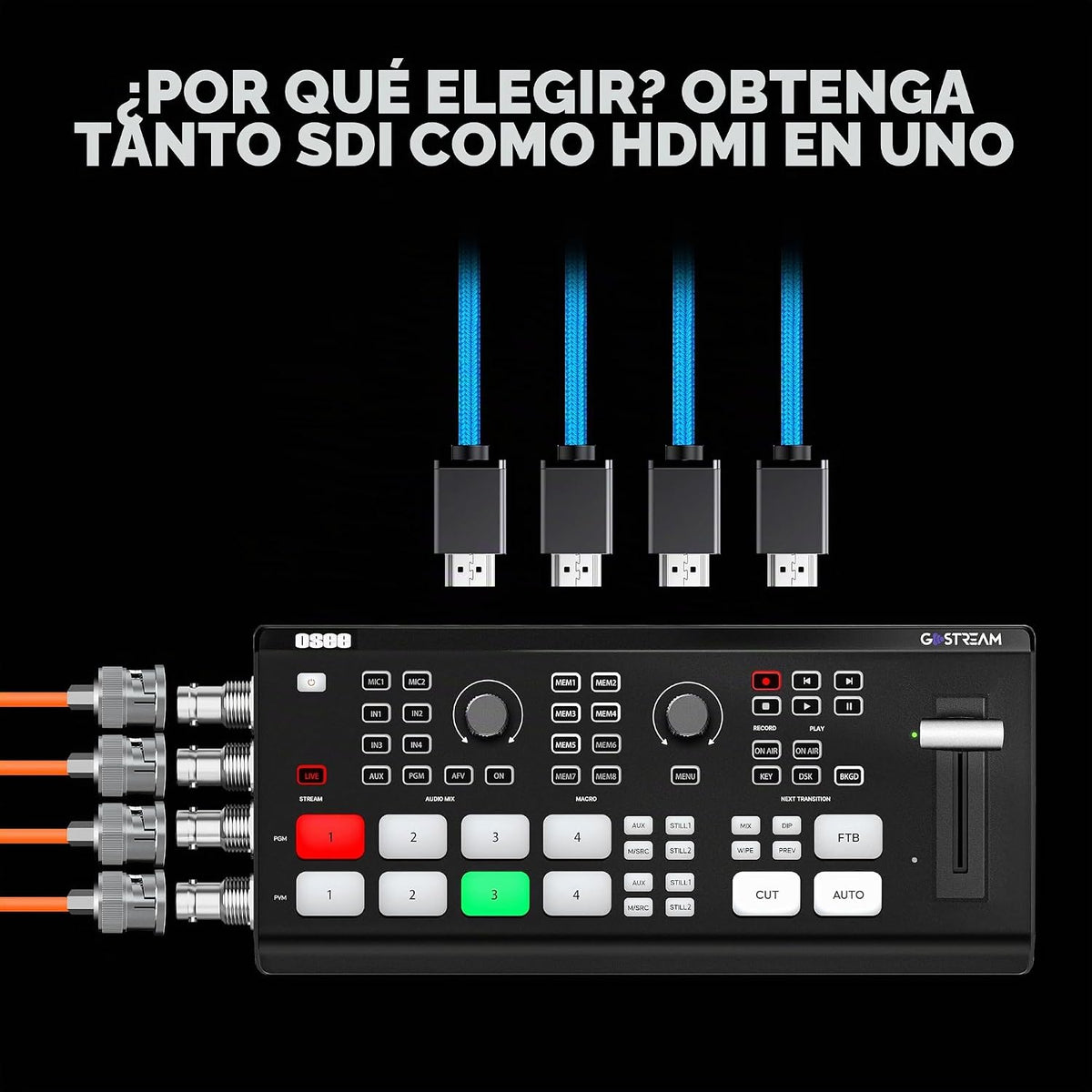Osee GoStream Duet - Conmutador mezclador de video de transmisión en vivo con cámara múltiple SDI y HDMI