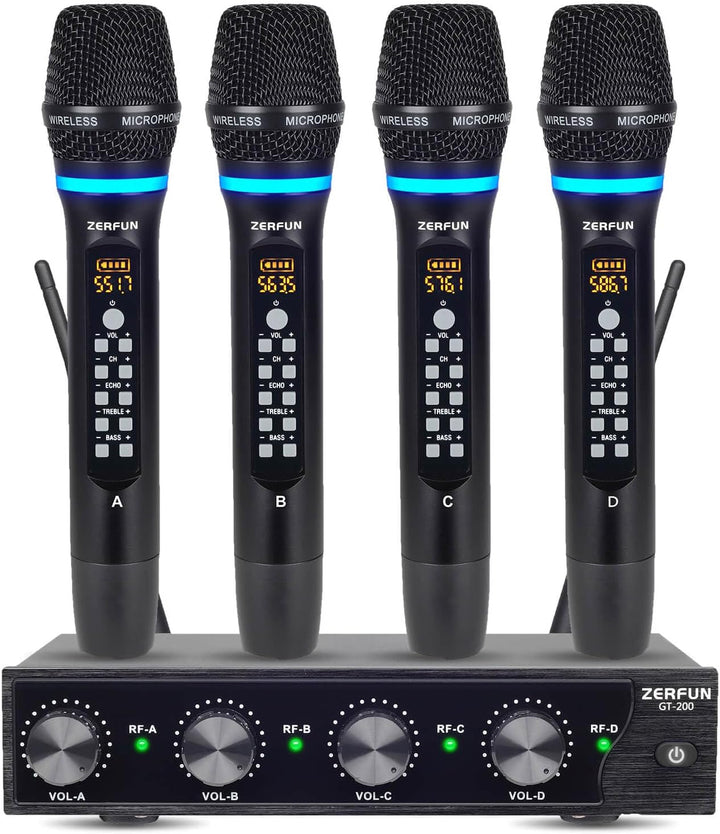 Sistema de Micrófono Inalámbrico Recargable ZERFUN Pro de 4 Canales...