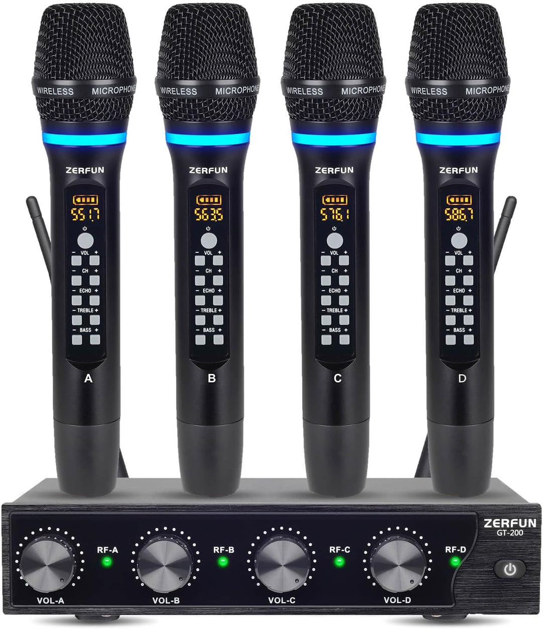 ZERFUN Sistema de micrófono inalámbrico recargable profesional de 4...
