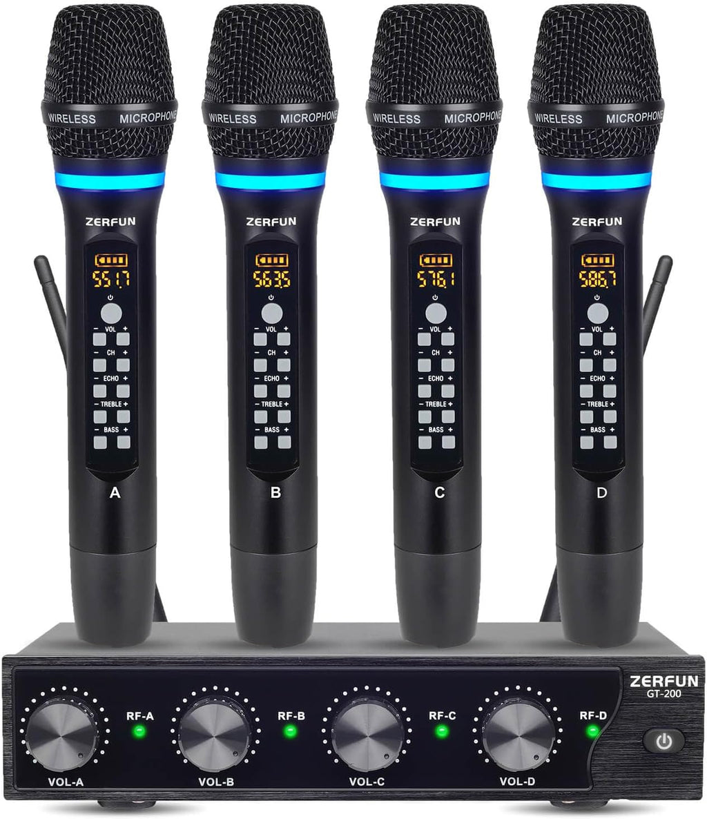 ZERFUN Pro Sistema de Micrófono Inalámbrico Recargable 4 Canales