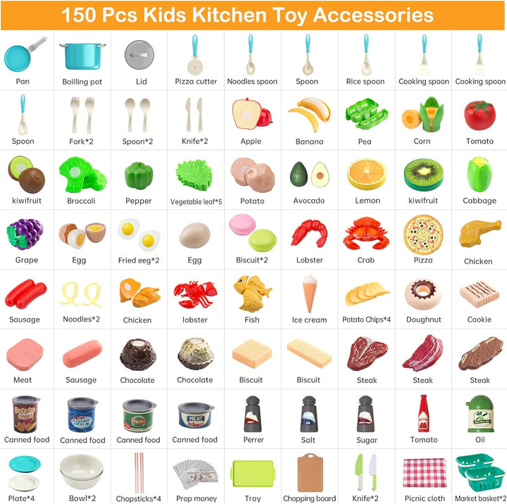 Juego de cocina de 150 piezas, accesorios de cocina para niños pequ...