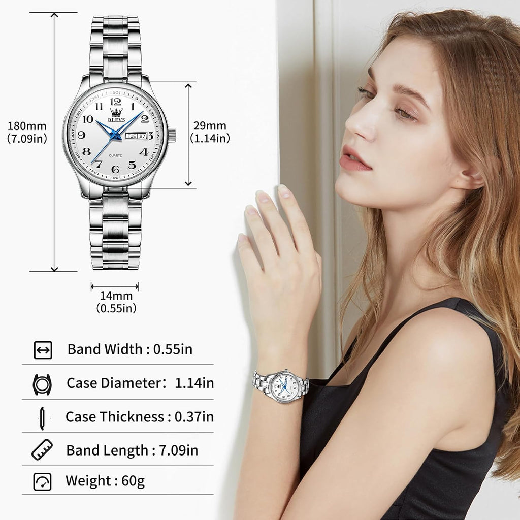 OLEVS Reloj de Lujo para Mujeres, Modo Pequeño de Muñeca, Acero Inoxidable, Reloj para Damas, Calendario