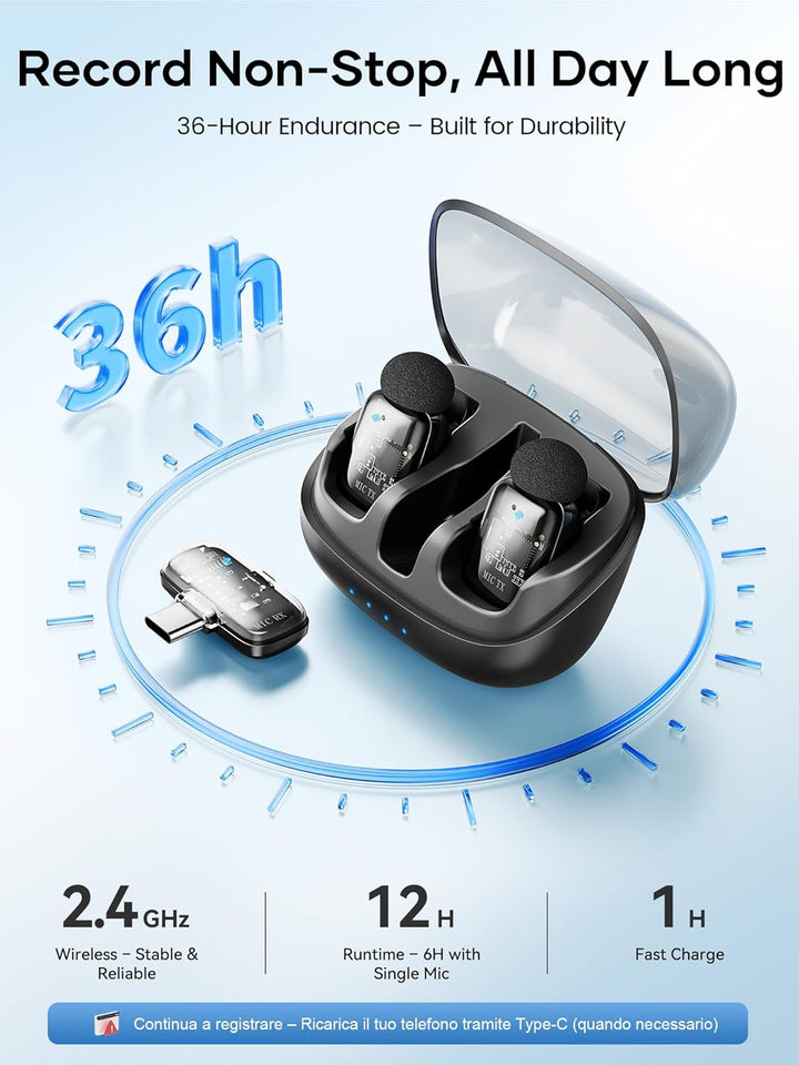 Micrófono Lavalier inalámbrico para iPhone, iPad y Android con fund...