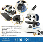 AmScope Microscopio monocular compuesto inalámbrico digital M158C-2L-E1, oculares WF10x y WF25x, aumento de 40x-1000x, iluminación LED superior e inferior con reóstato, Brightfield, condensador de una