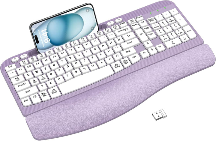 Teclado inalámbrico ergonómico con reposamuñecas acolchado, teclas...