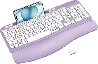 Teclado inalámbrico ergonómico con reposamuñecas acolchado, teclas...