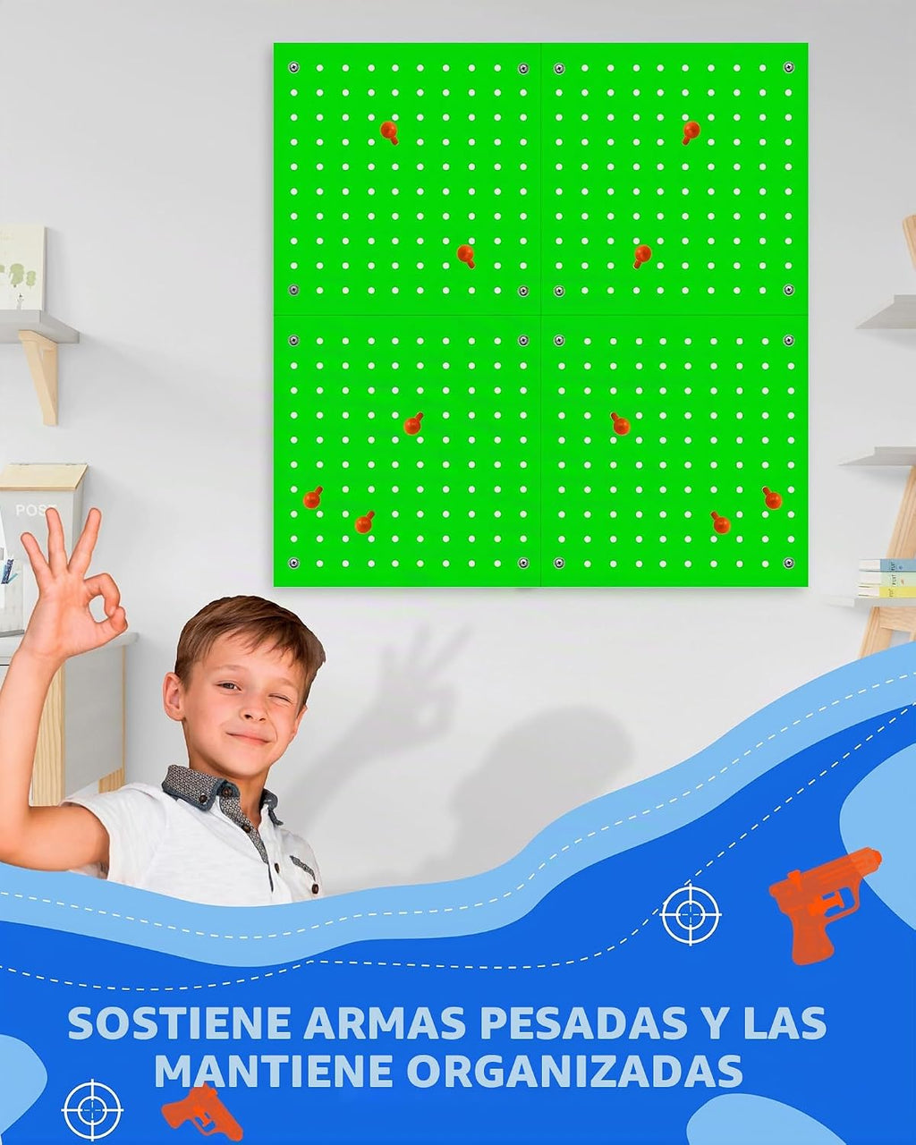 Tablero de madera para el organizador de almacenamiento de armas Nerf 13 x