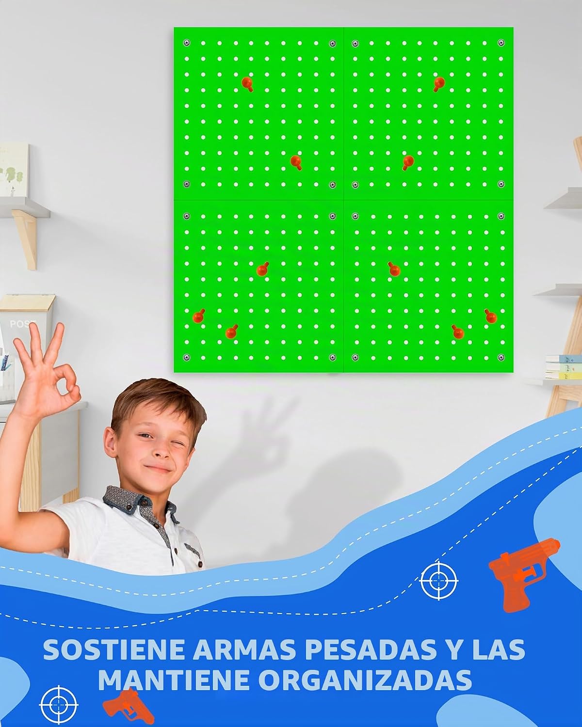 Tablero de madera para el organizador de almacenamiento de armas Nerf 13 x