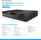 Amcrest Sistema de cámara de seguridad 4K con 4K (8MP) 8CH PoE NVR,...
