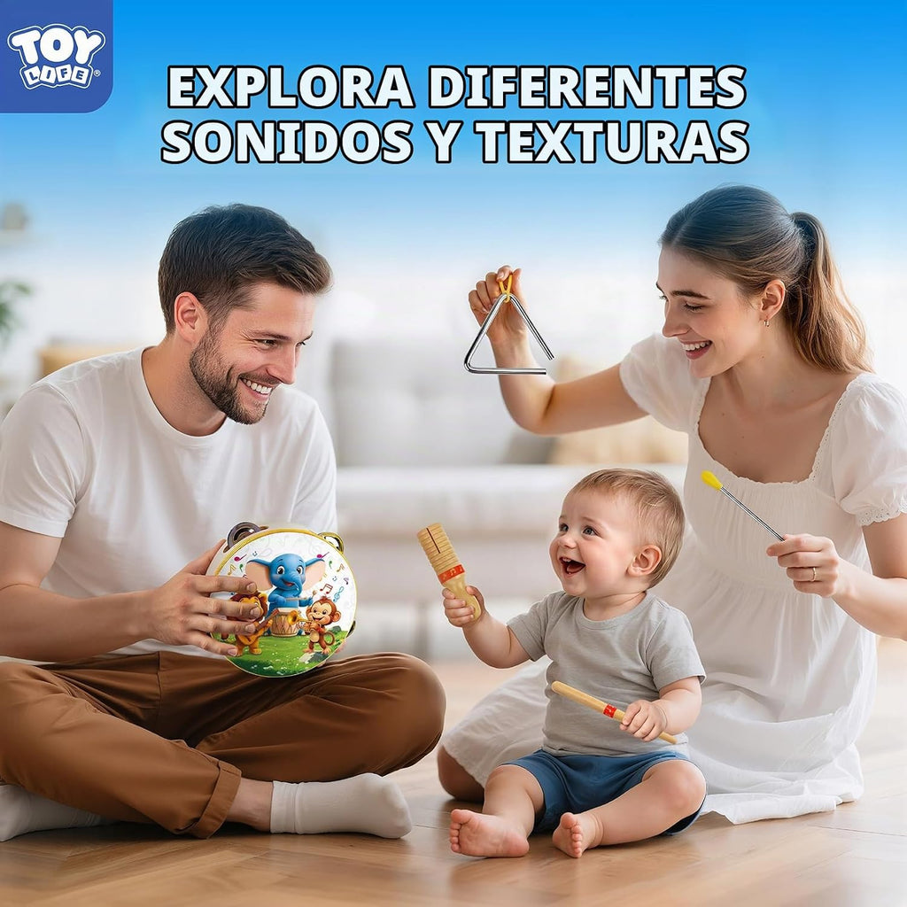 TOY Life Instrumentos musicales para niños pequeños, juguetes musicales para bebés de 1 a 3 años, juguetes de madera Montessori, juego de instrumentos de percusión con pandereta xilófono Maracas para niños de educación preescolar